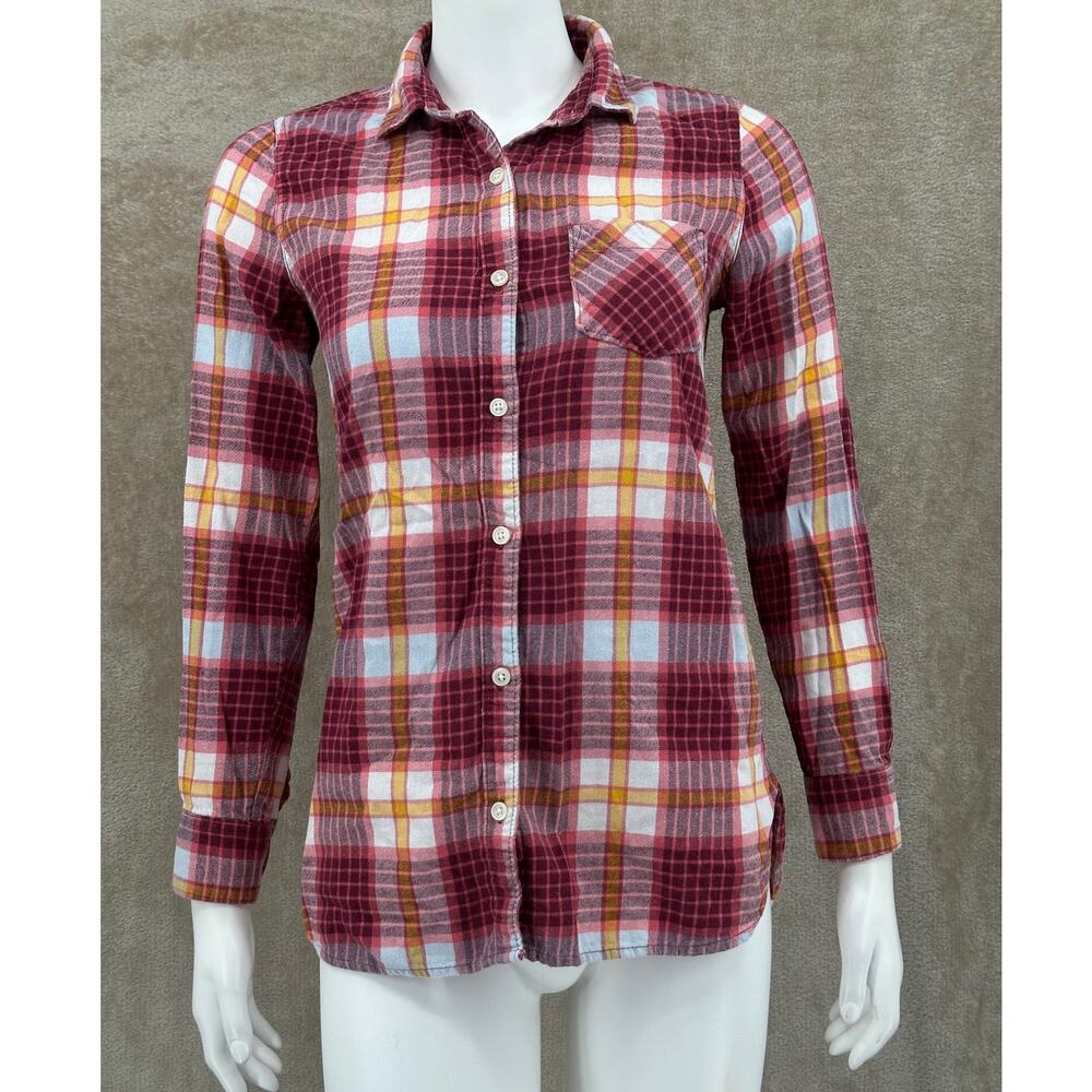 Old‎ Navy Top Womens XS Red Tunic Flannel Plaid Button Up Western Cabin Country
